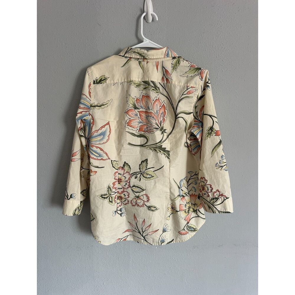 Lauren Ralph Lauren Floral Cotton Shirt Women’s Size M Cream Long Sleeve - Picture 5 of 5